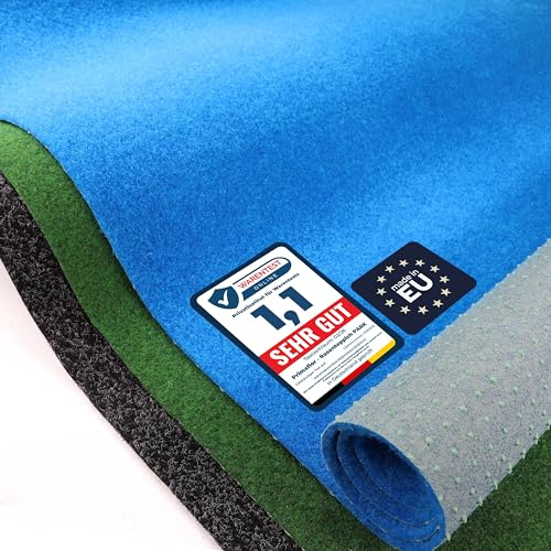Primaflor Rasenteppich Park Blau 200 x 1200 cm | 8 mm | UV-stabilisiert | wasserdurchlässig | Noppenrücken | schnelltrocknend | Rasenteppich nach Maß | Outdoor Bodenbelag für Eingang und Flur