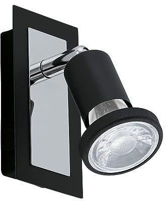 EGLO LED Wandlampe Sarria, Wandleuchte, Wandstrahler aus Metall, Wohnzimmerlampe in Schwarz, Chrom, Lampe mit Schalter, Spot inkl. GU10 Leuchtmittel, warmweiß