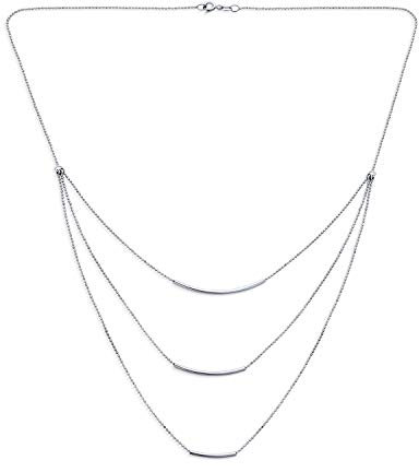 Stratificato Multi Tre Fili Catena Collana Bar Curvo Per Le Donne .925 Sterling Silver