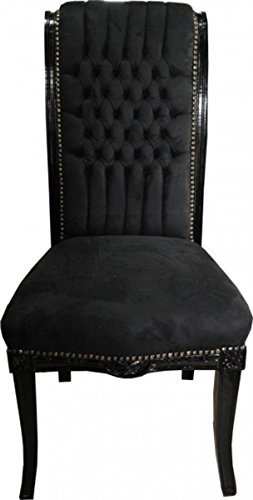 Casa Padrino Barock Hochlehner Esszimmer Stuhl Schwarz/Schwarz - Hochlehnstuhl Möbel
