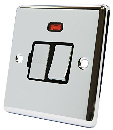 AET CPCSFNBC 13 A Classical Chrome Polished Fused Switched Connection Spur Unit with Neon Indicator and Black Insert Metal Rocker Switch