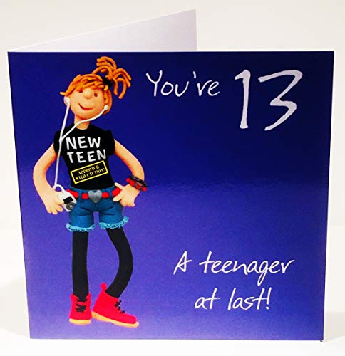 Holy Mackerel new teenager 13th birthday card for a girl - designed by artist Erica Sturla - 15cm square and blank inside for your message - made in the UK