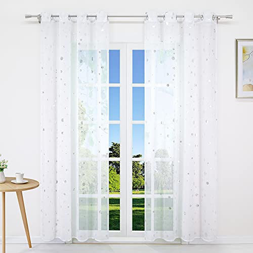 CORLIF Voile Gardinen Vorhang Transparent mit Ösen Gardinen Schals für Wohnzimmer Schlafzimmer Kinderzimmer mit glänzendem Druck Weiß BxH 140x225cm 1 Stück