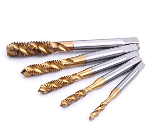 ATOPLEE Tarauds à fileter，5pcs M3 M4 M5 M6 M8 Titanium Coated HSS spirale Flûte traversière mécanique métrique Tap Set [5 tailles]