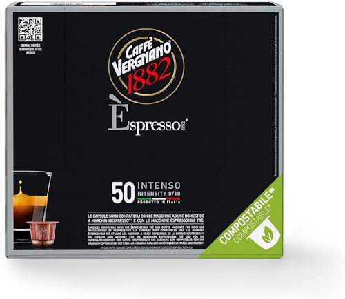 Caffé Vergnano 1882 Èspresso Cápsulas Café Compatibles Nespresso y Compostables, Intenso - Pack 50 cápsulas