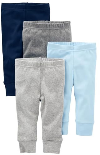 Simple Joys by Carter's 4-Pack Neutral Pant Pantalon, Bleu/Gris/Blanc, 0-3 Mois (Lot de 4) Unisex-Baby