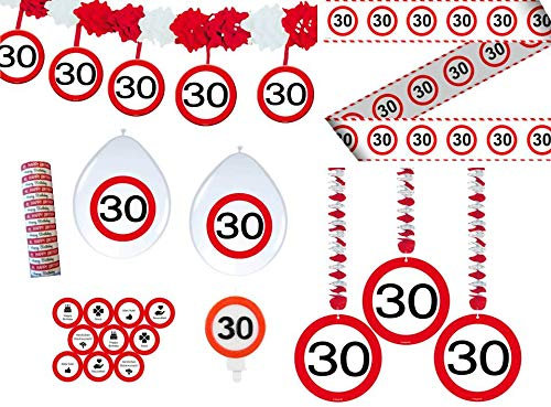 Unbekannt 24-tlg. Partyset 30. Geburtstag Dekoset Dekobox - Verkehrschild - Girlanden, Luftballons