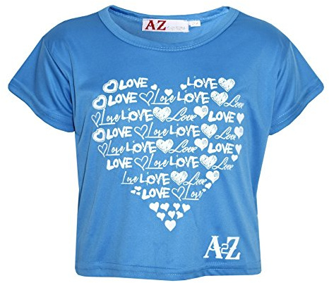A2Z 4 Kids Girls Love Print T Shirt Soft - New Crop Top Love Turquoise 7-8