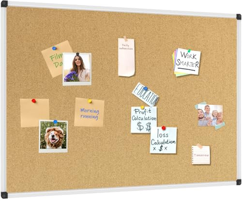 XBoard Cork Board 36 x 24, Notice Cork Bulletin Board, Corkboard with Aluminum Frame and Push Pins for Display