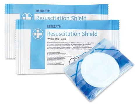Reliance Medical Rebreath Mouth Shield with Filter Paper, for Personal Protection from Contact and Infections During CPR Resuscitation, Multicolor - Pack of 10