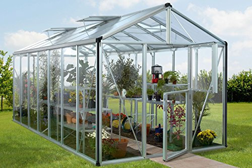 Vitavia Gewächshaus Zeus - Ausführung: 13800 ESG 4 mm Alu, Fläche: ca. 13,8 m², Fenster: 3, Maße: 257 x 541 cm, Sockel: 256 x 541 cm,