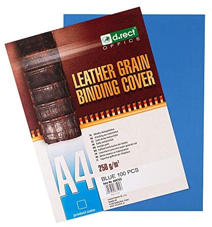 D.RECT Rückwände Deckblätter mit Lederstruktur Rückenkarton 250 gr/m², Rückendeckel für Bindungen A4 Verpackung 100 Stück Blau 008703