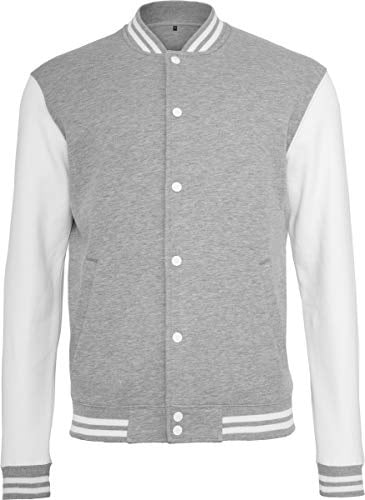 Build Your Brand Herren Sweat College Jacket Jacke,, per pack Mehrfarbig (h.grey/white 00659), Small (Herstellergröße: Small)