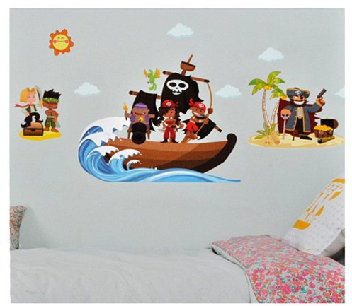 alles-meine.de GmbH XXL Wandtattoo/Sticker - Piraten und Piratenschiff - selbstklebend Schatztruhe Seeräuber Wandsticker Aufkleber - Kinderzimmer - Schiffe