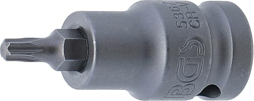 BGS 5367 | Kraft-Bit-Einsatz | Länge 55 mm | T-Profil (für Torx) T27 | Antrieb Innenvierkant 12,5 mm (1/2) | Chrom-Vanadium-Stahl | Drehmoment max. 28 Nm | Hand- und Schlagschrauberbetrieb
