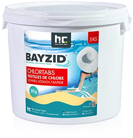 2 x 5 kg (10 kg) Chlor Tabletten 20g BAYZID schnell löslich mit 56% Aktivchlorgehalt für Pool & Schwimmbad von Höfer Chemie schnell Chlortabs
