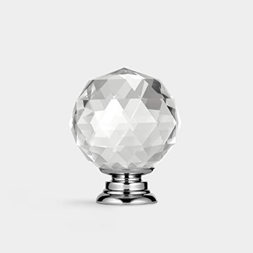 Pushka Home Medium Clear Rounded Faceted Crystal with Chrome Base Cupboard Knob.
