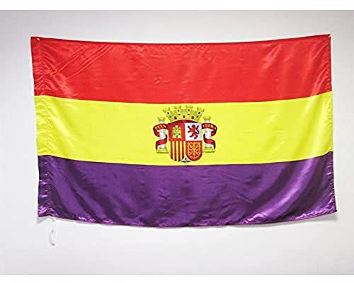 AZ FLAG Bandera ESPAÑA Republicana con Escudo 150x90cm en Raso para Palo - Bandera DE LA Republica ESPAÑOLA 90 x 150 cm