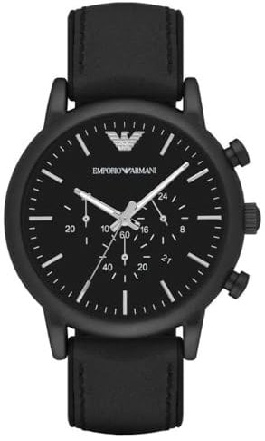 Emporio Armani Watch For Men, Chronograph Movement and 46mm Case Size with Stainless steel, Leather or Silicone strap Tiefschwarz , 46MM