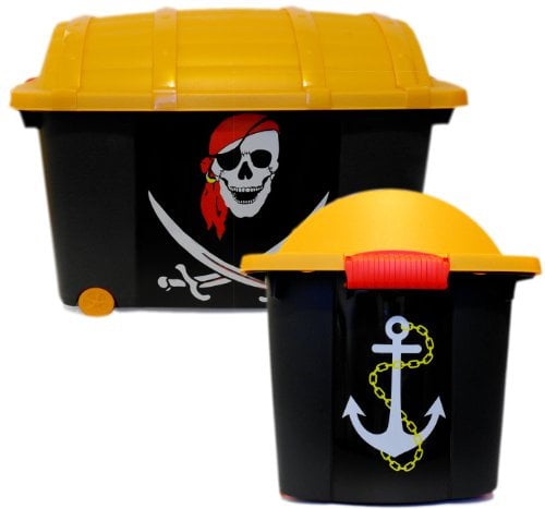 LS-Design Aufbewahrungsbox für Jungen mit 57 Liter Volumen - Piratenbox mit Deckel - Spielzeugtruhe Pirat Spielzeugbox Kinderzimmer Aufbewahrungsbox