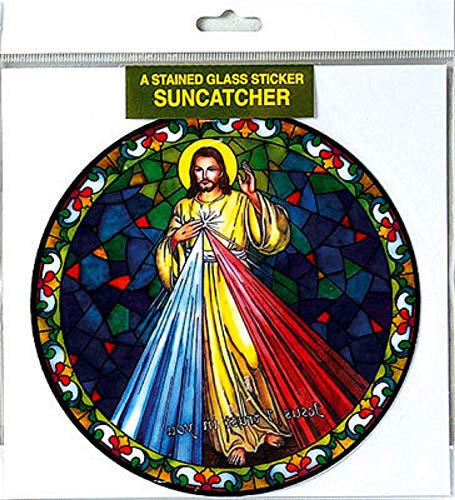 Divine Mercy Jesus suncatcher stained glass window sticker reusable 6 inch sun catcher