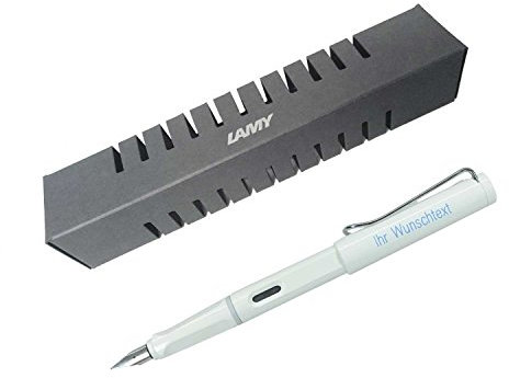 Lamy Füllhalter safari Modell 019, Feder M, Farbe white (weiß glänzend), inkl. Gravur