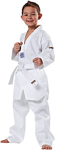 Kwon Taekwondoanzug Song weiß, 551003, Gr.110 | Kwon Clubline Taekwondo Tiger Anzug lange Ärmel, weit geschnittenes Bein V-förmigen Schlupfkragen inklusive weißem Gürtel