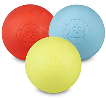 Captain LAX Massageball Original - Lacrosseball im 3er Pack mit den Farben Rot, Hellblau, Gelb, aus Hartgummi, Größe einzeln 6 x 6 cm geeignet für Triggerpunkt- & Faszienmassage/Crossfit