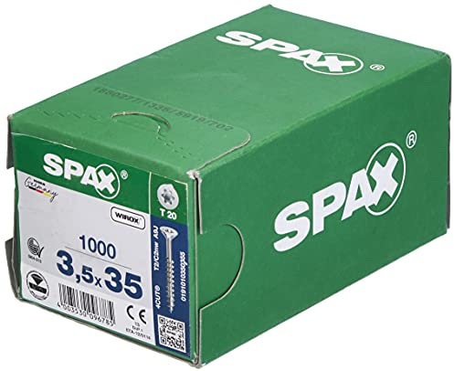 SPAX Universalschraube, 3,5 x 35 mm, 1000 Stück, T-STAR plus, Senkkopf, Teilgewinde, 4CUT, WIROX A3J, 0191010350355, Blank Verzinkt