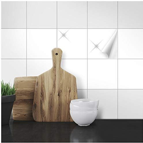 WANDKINGS Fliesenaufkleber 14,5 x 14,5 cm, 50 Stück - WEIß GLÄNZEND