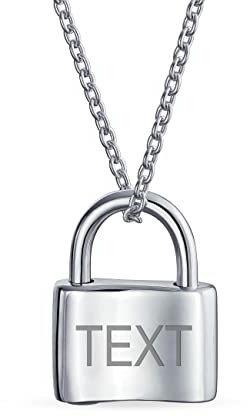 Personalized Initial Alphabet A-Z Monogram Plain Simple Couples Sentimental Functional Lock Pendant Charm Lovers Padlock Necklace For Women Teens .925 Sterling Silver Chain 16 Inch Custom Engraved