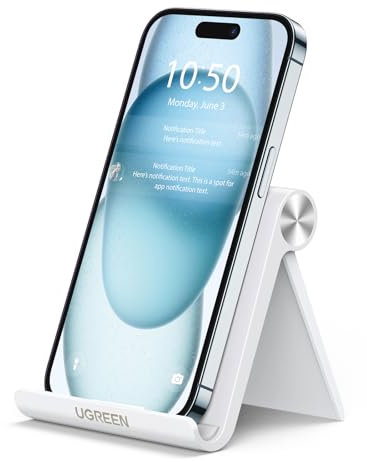 UGREEN Phone Stand for Desk Mobile Phone Holder Adjustable Foldable Portable Filming Video Call Travel Mount Compatible with iPhone 16 Pro Max 15 14 13 12,Galaxy S25 S24 Ultra A15 A55,Pixel 9 8(White)