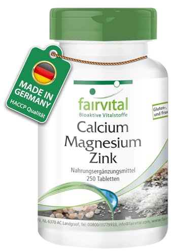 fairvital Calcium Magnesium Zink, 250 Tabletten, HOCHDOSIERT, VEGAN, Mineralstoff-Komplex