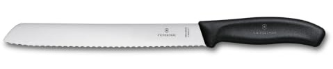 Victorinox Swiss Classic, Coltello da pane professionale, Lama extra seghettata, Bordo seghettato, 21 cm, Robusto manico in plastica, Acciaio inossidabile, Nero