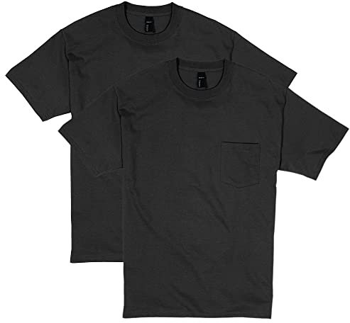 Hanes Men's Short Sleeve Pocket Tee Value Pack (Available in 1 Or 2 Pack), Black (2 Pack), Large