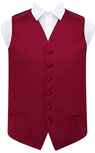 DQT Mens Plain Glossy Satin Classic Waistcoat - Wedding, Business & Formal Suit Vest - Burgundy 42 (XL)