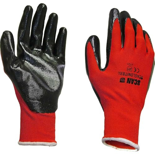 Scan SCAGLONITBXL Nitrile Coated Knitted Gloves - Red 13G - Size 10