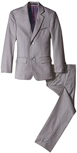 Isaac Mizrahi Big Boys' Slim Boys 2 Piece Cut Linen/Cotton Suit, Light Grey, 16