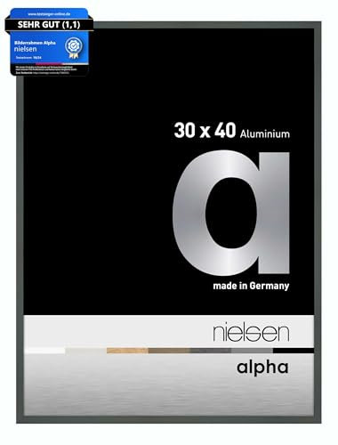 nielsen Bilderrahmen, 30 x 40 cm, Aluminium, Platin glanz, Fotorahmen zum Aufhängen im Hoch- & Querformat, Echtglas, Alpha