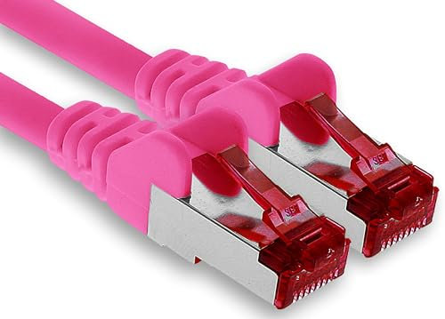 1aTTack.de - 1x 15m câble de raccordement CAT6 S/FTP PIMF blindage CAT.6 câble réseau RJ45 câble Ethernet DSL LAN routeur commutateur modem panneau de brassage - magenta - 1 pièce