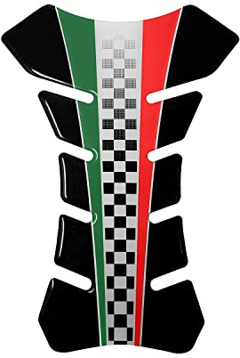 4R Quattroerre.it 18095 Tankpad 3D Motorrad Tankschutz Italien Zielflagge, 19 x 13 cm, fibre carbone motif