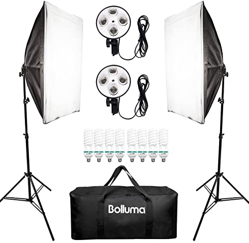Vier Lampen-Licht-Softbox Studio Dauerlicht-Kit mit 8x135W 5500K Birnen 50x70cm Softbox 2M Light Stand