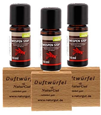 NaturGut Wespen Stop Abwehr Wespenabwehr Abwehrmittel mit 3 x 10ml mit Duftwürfel