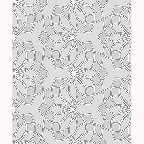 Rasch Geometric Wallpaper Modern Glitter Embossed Bold Funky Grey Silver White