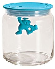 Alessi Gianni Küchendose aus Glas mit abgedichtem Deckel, thermoplastischem Harz, hellblau, 10.2 x 10.2 x 12 cm