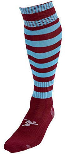 Precision Kids and Kids Pro Hooped Soccer Socks Stockings (1 Pair) - maroon/sky blue