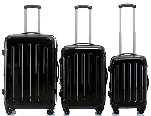 Trolley - Koffer - Set 3-TLG. Schwarz, 75/63/57cm - Dehnfalte - XXL-Volumen