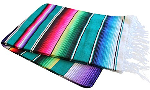 Del Mex Mexikanische Serape-Decke, Größe XL, Blaugrün