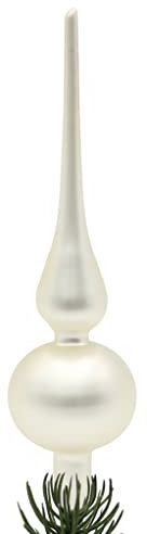 Dekohelden24 Lauschaer Christbaumschmuck - Christbaumspitze Satin Silber Uni, 24 cm