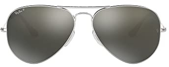 Ray-Ban Unisex RB3025 Classic Polarized Aviator Sunglasses, Silver/Polarized Grey Mirrored Silver, 58 mm